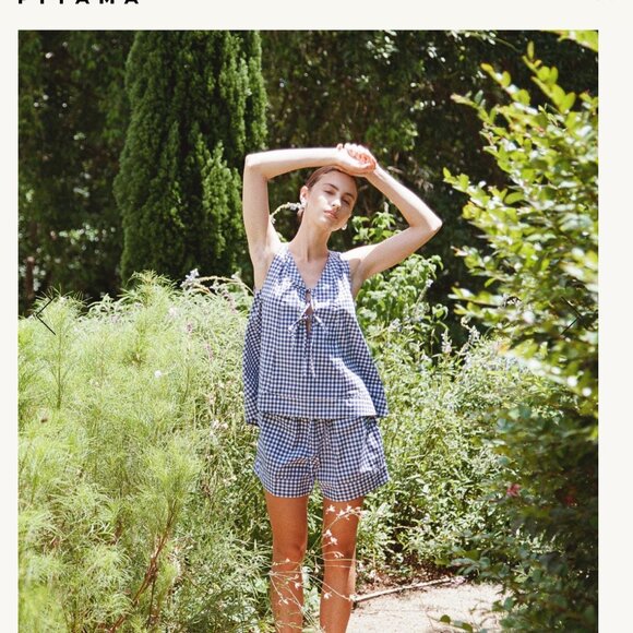 NWT Piyama Lounge Set in Gingham Blue. Size small - Picture 2 of 14